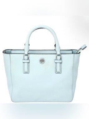 Tory Burch Robinson Mini Zip Tote Bag – Blue Leather Crossbody Satchel.